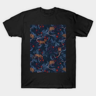 Mice and blackberries on navy T-Shirt